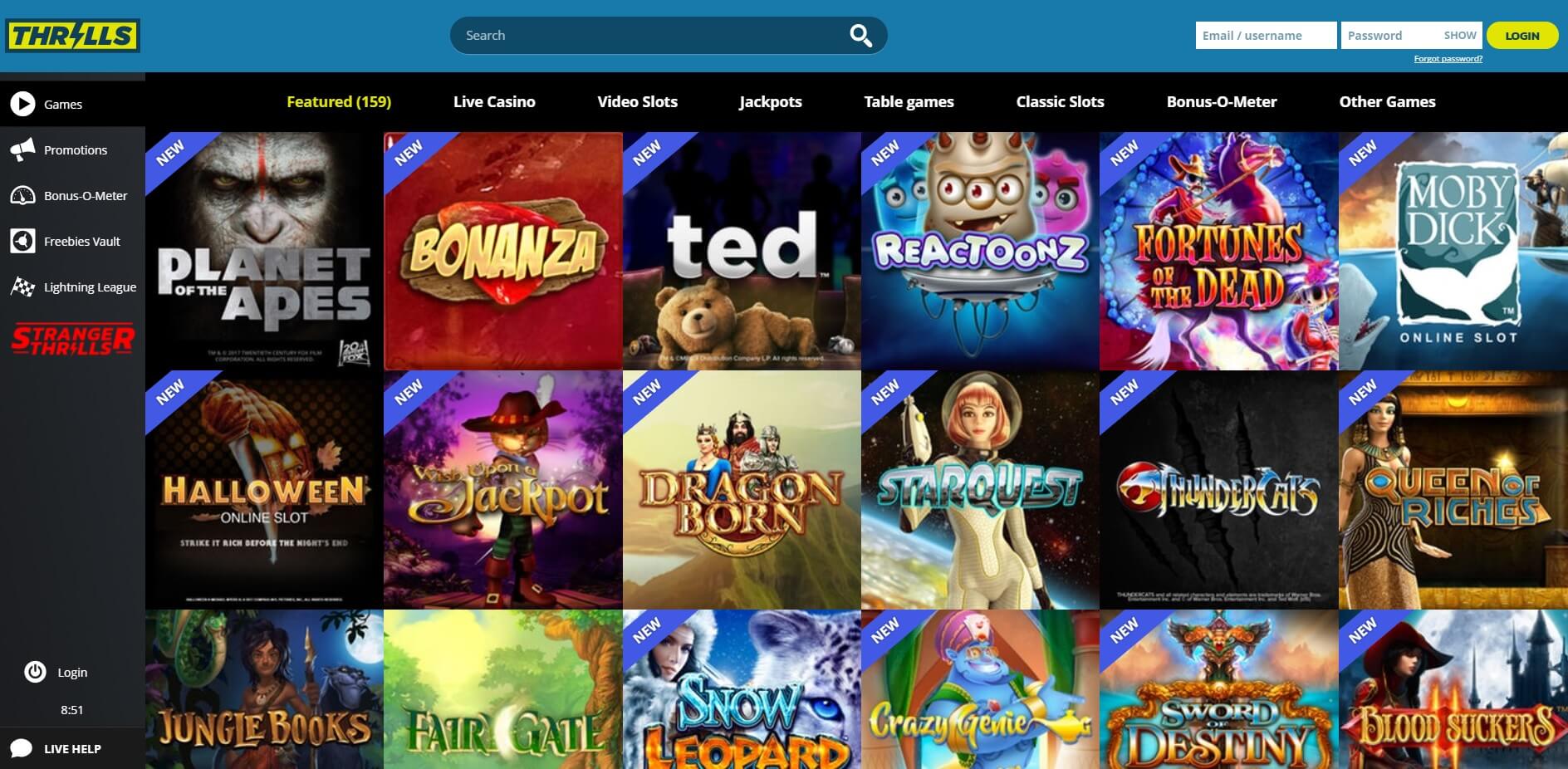 thrills casino games and slots
